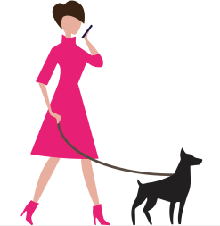 a woman walks her dog